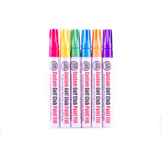 Neon golf club paint fill set with six colors for custom stamped wedges irons and putters