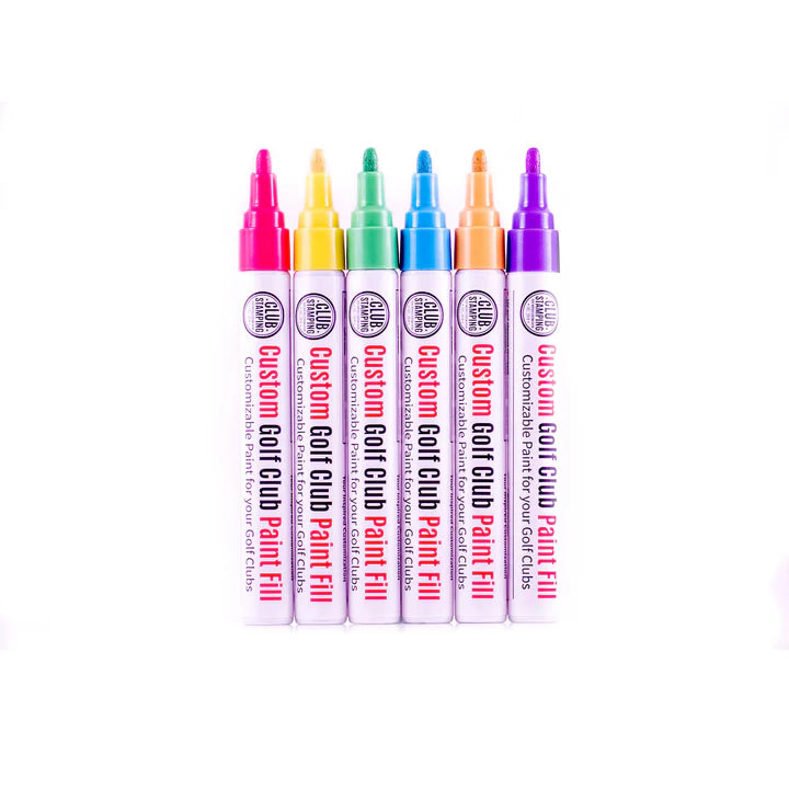 Neon golf club paint fill set with six colors for custom stamped wedges irons and putters