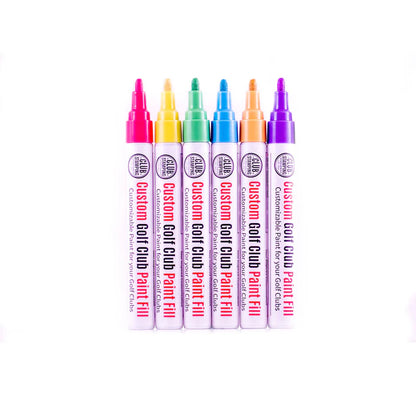 Neon golf club paint fill set with six colors for custom stamped wedges irons and putters