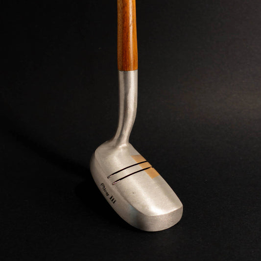 Otey 4HB “Founder’s Favorite” handcrafted hickory blade putter with brass insert, offset hosel and leather grip