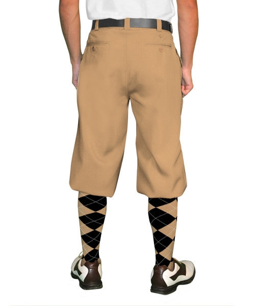 Par 3' Men's Plus Fours Golf Knickers in khaki, perfect for stylish golfers