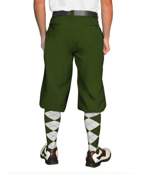 'Par 3' Men's Plus Fours Golf Knickers in Olive – Comfortable and stylish golf apparel made from lightweight microfiber gabardine.