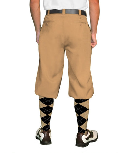 Par 4 Men's Cotton Ramie Plus Fours Golf Knickers in Khaki/Brown with Comfort-Ease Waist and Multiple Pockets