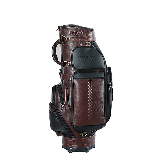 Premium Leather Golf Bag in Elegant Black, Durable and Waterproof with Secure Zippered Pockets and Non-Slip Handle.