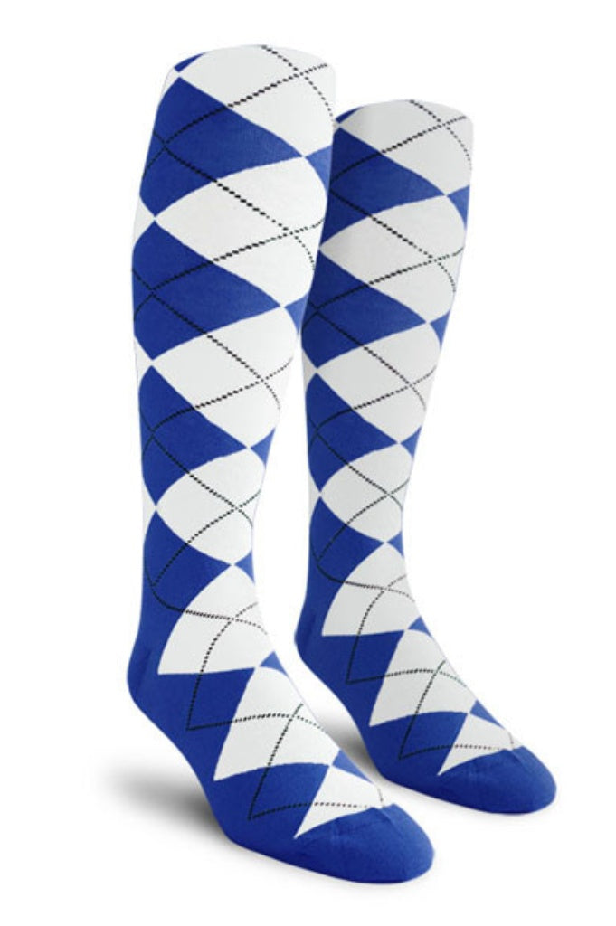 Royal Blue and White Argyle Knee High Golf Socks