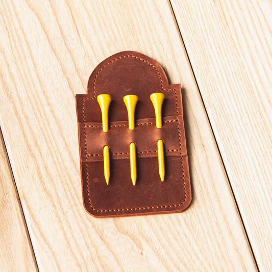 Vintage Leather Golf Tag in Brown - Handmade Genuine Leather Tag Holder for Golf Bags