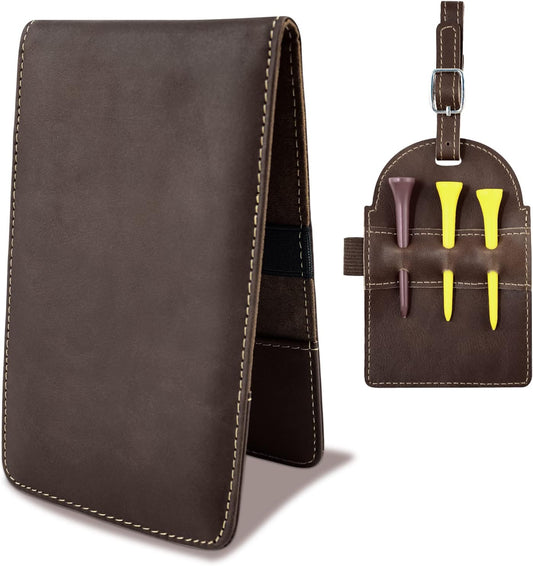Premium Coffee Crazy Horse Leather Golf Scorecard Holder and Yardage Book