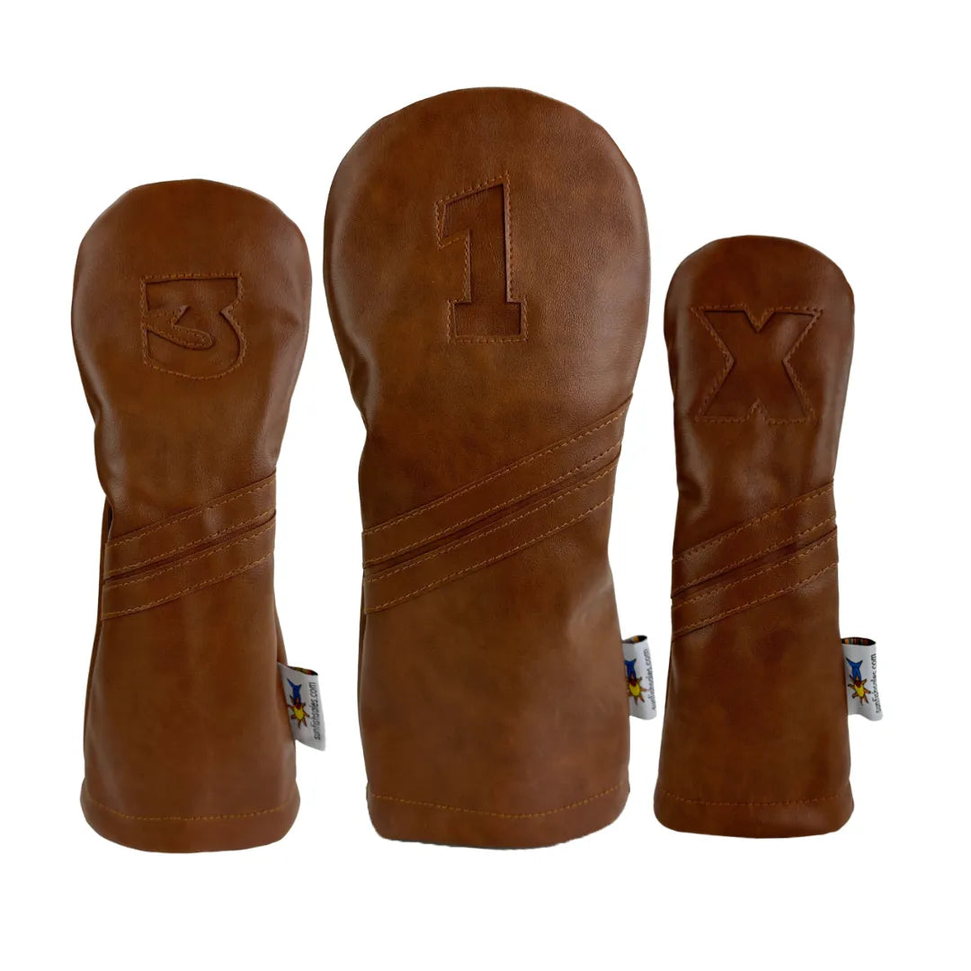 Vintage Leather Women's Golf Head Covers - Sets (3pc) - Hand-Stitched Premium Quality Golf Club Covers