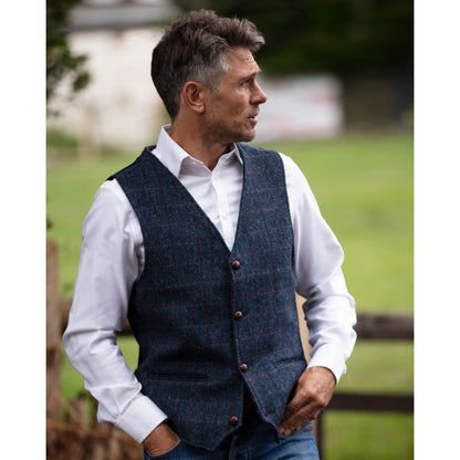 Mens Classic Scottish Harris Tweed Waistcoat - Royal Blue