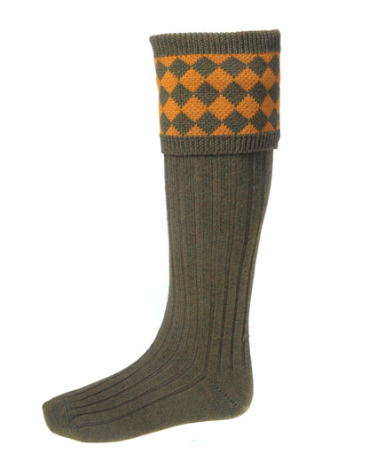 Knee High Chessboard Golf Socks made from Merino Wool with removable Garter Ties