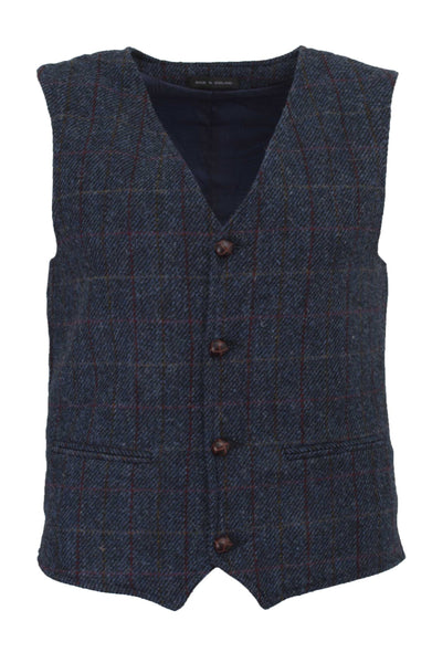 Mens Classic Scottish Harris Tweed Waistcoat - Royal Blue