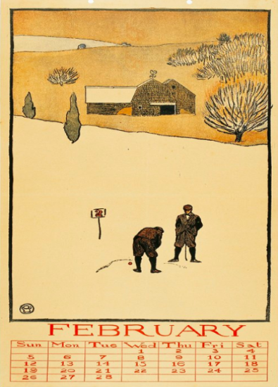 February Calendar Vintage Golf Poster