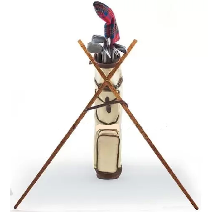 Wooden Golf bag stand with leather and brass