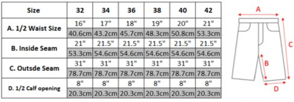 Walker & Hawkes Tweed Plus Fours Golf pants measurements table