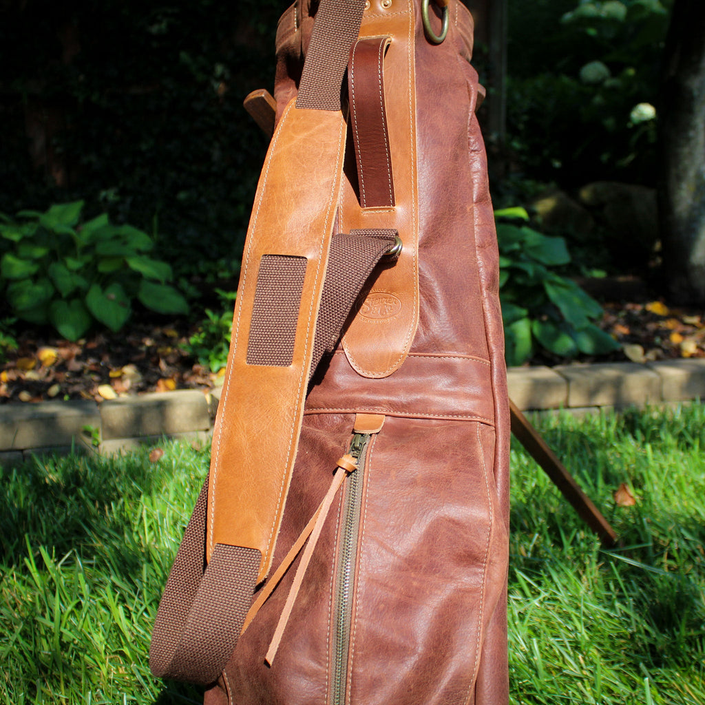 Leather, Golf Bag, Sunday Golf Bag, Steurer Golf Bag, Steurer & Co., Hand made in Kentucky, Leather Goods, Hickory, Minimalist Golf, Minimalist Bag, Pencil Golf Bag, Leather Goods, Made in the USA