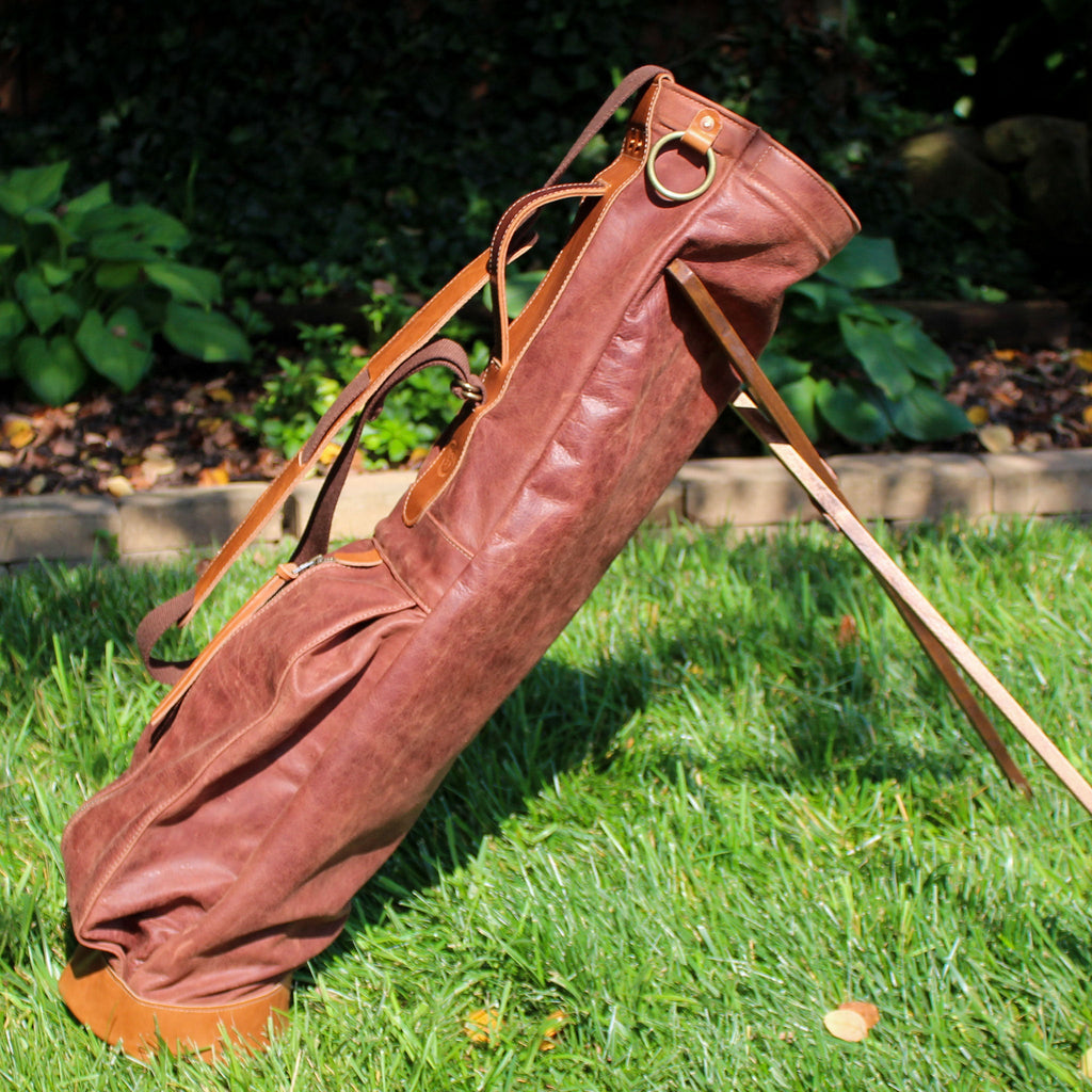 Thorza Sunday Golf Bag for Men and Women, Vintage Canvas and Leather, Stores Balls, Tees, and Clubs for 18 Holes, Zippered Pockets, Lightweight, Smal