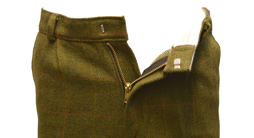 Walker & Hawkes Tweed Plus Fours Golf pants - Dark Sage zipper view