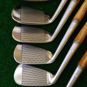 Tad Moore - Star OA Set of Hickory shafted golf iron set 4 clubs face view